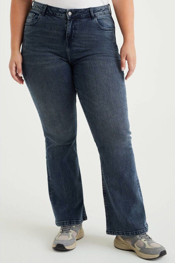 WE Fashion Curve high waist flared jeans medium blue denim