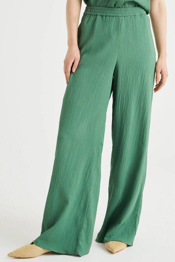 WE Fashion high waist wide leg broek met textuur groen