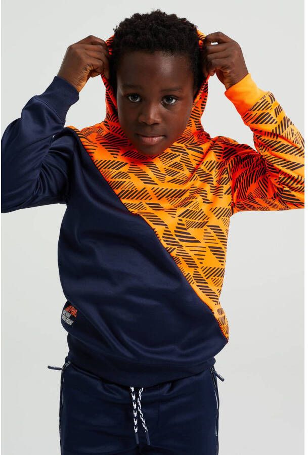 WE Fashion hoodie donkerblauw oranje