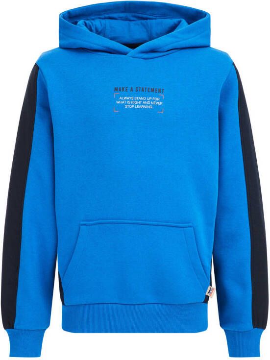 WE Fashion hoodie met contrastbies hardblauw zwart Sweater Meerkleurig 110 116