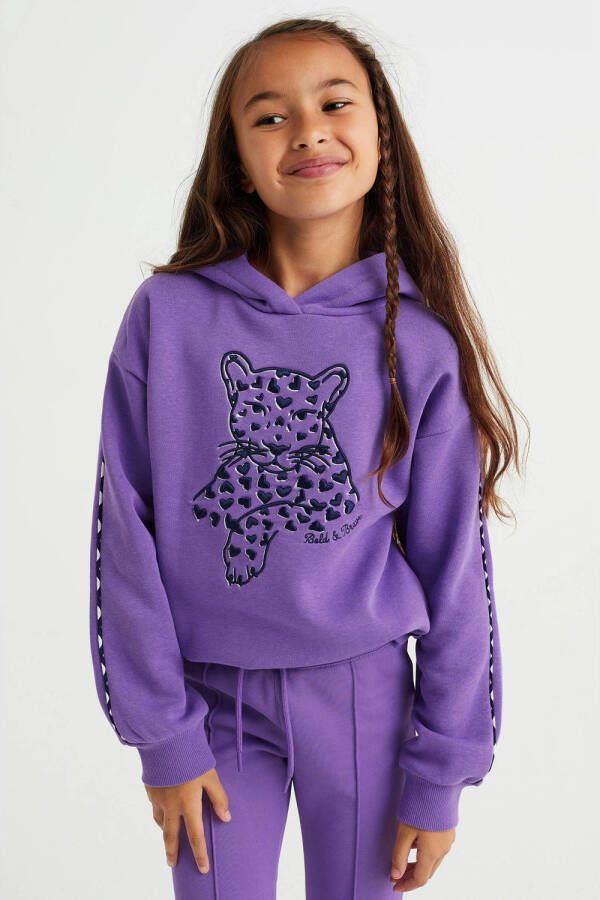 WE Fashion hoodie met contrastbies paars Sweater Printopdruk 146 152