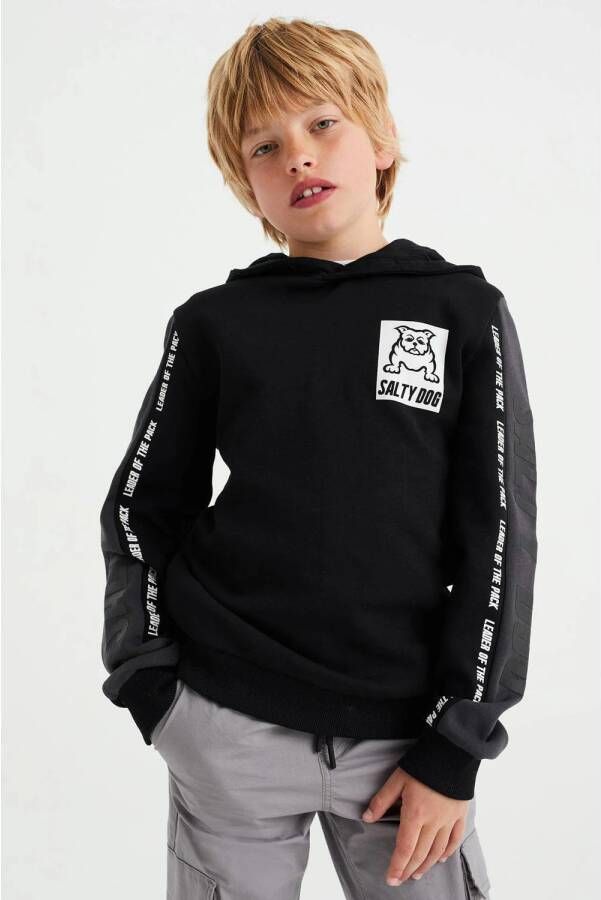 WE Fashion hoodie met contrastbies zwart donkergrijs Sweater Meerkleurig 110 116