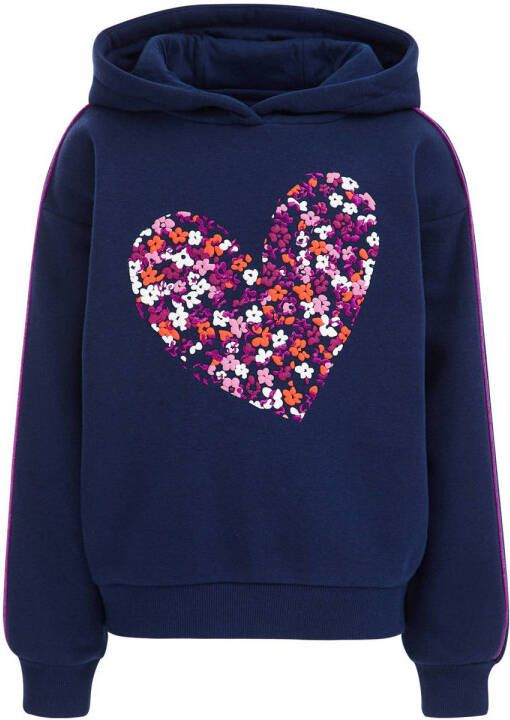 WE Fashion hoodie met printopdruk donkerblauw Sweater Printopdruk 110 116
