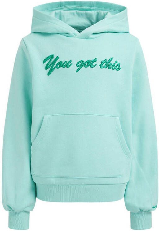 WE Fashion hoodie met tekst mintgroen