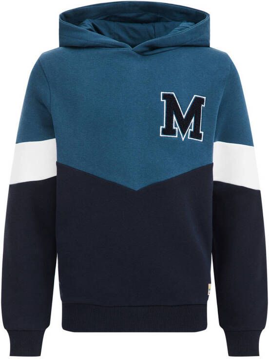 WE Fashion hoodie petrol d.blauw wit Sweater Meerkleurig 110 116