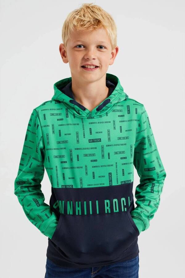 WE Fashion hoodie van gerecycled polyester groen donkerblauw