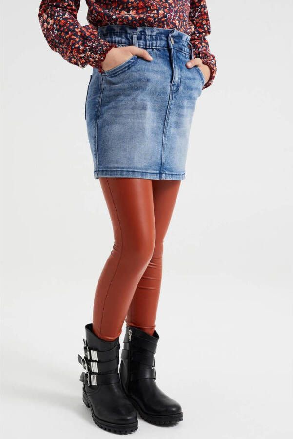 WE Fashion imitatieleren skinny broek oranjerood Meisjes Imitatieleer Effen 110 116