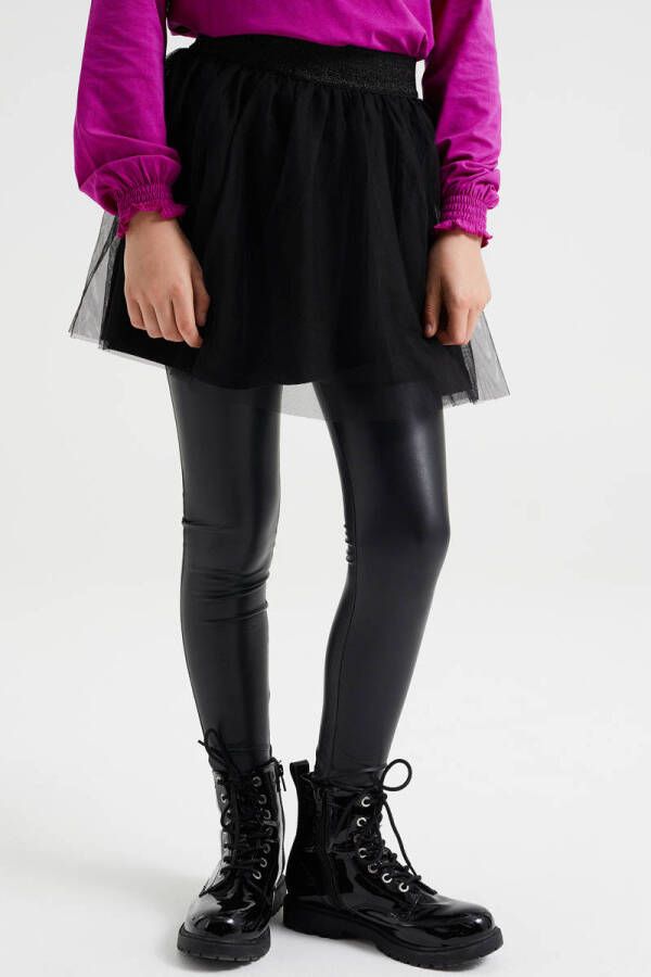 WE Fashion imitatieleren skinny broek zwart Meisjes Imitatieleer Effen 158 164