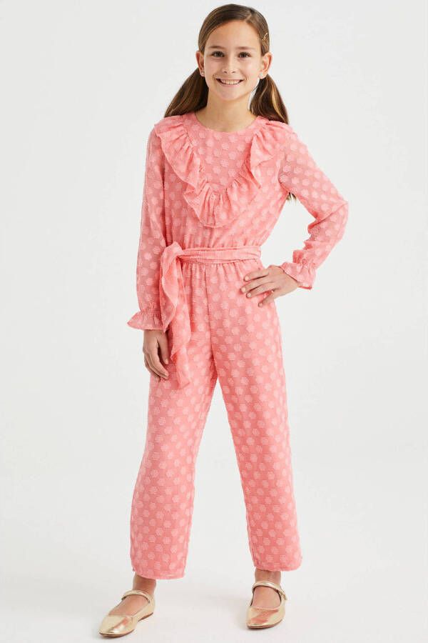 WE Fashion jumpsuit met all over print lichtroze Meisjes Polyester Ronde hals 176