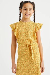 WE Fashion jurk met all over print en ruches geel