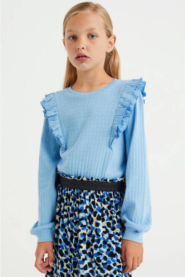 WE Fashion jurk met dierenprint blauw Meisjes Katoen Ronde hals Dierenprint 122 128