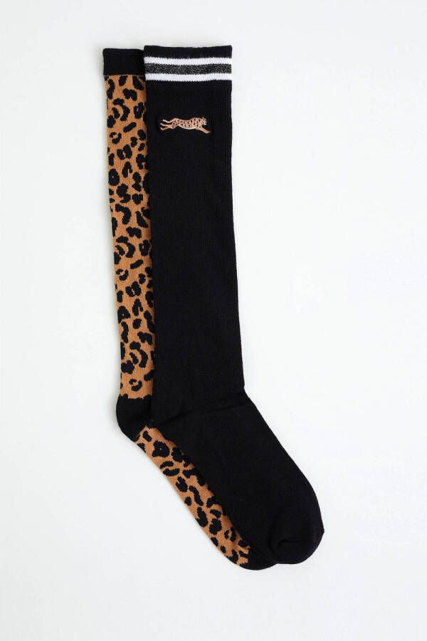 WE Fashion kniekousen set van 2 zwart bruin