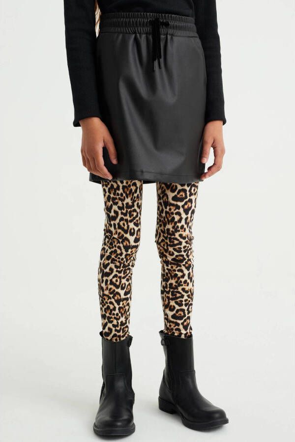 WE Fashion legging met dierenprint bruin zwart Meisjes Katoen Dierenprint 134 140