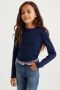 WE Fashion longsleeve hardblauw Meisjes Stretchkatoen Ronde hals Effen 110 116 - Thumbnail 1