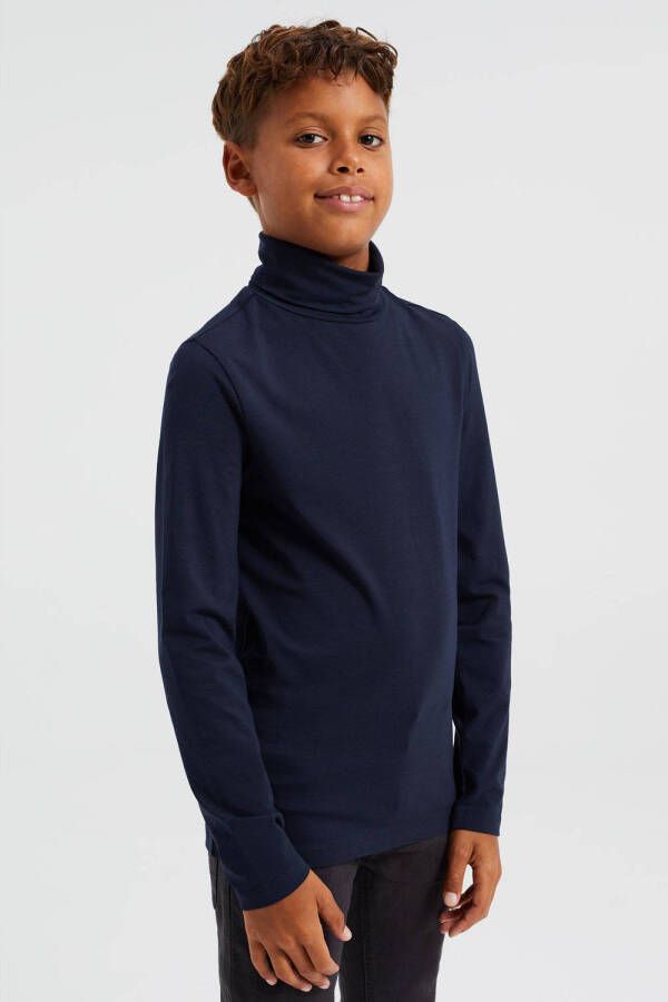 WE Fashion longsleeve donkerblauw Jongens Stretchkatoen Col Effen 110 116 - Foto 2