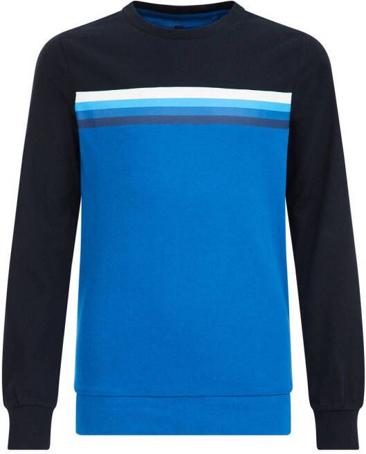 WE Fashion longsleeve hardblauw donkerblauw Jongens Katoen Ronde hals Meerkleurig 110 116