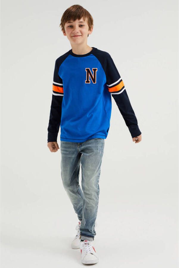 WE Fashion longsleeve kobaltblauw oranje zwart