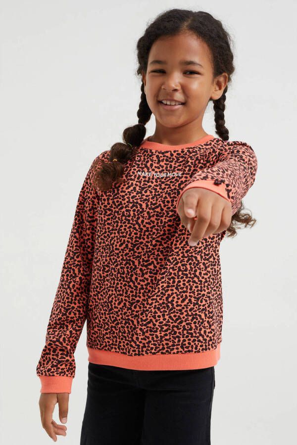 WE Fashion longsleeve met panterprint oranje zwart