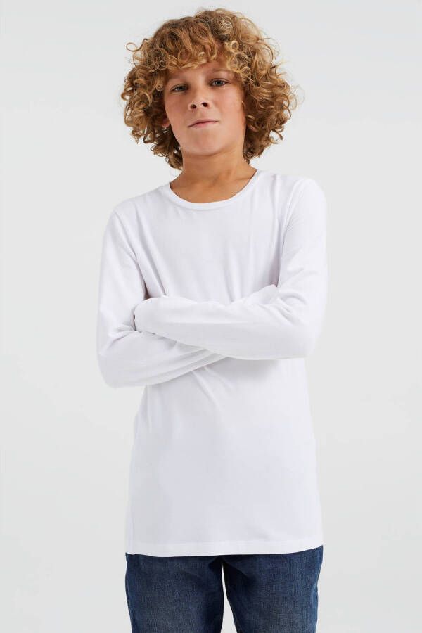 WE Fashion longsleeve wit Jongens Viscose Ronde hals Effen 110 116
