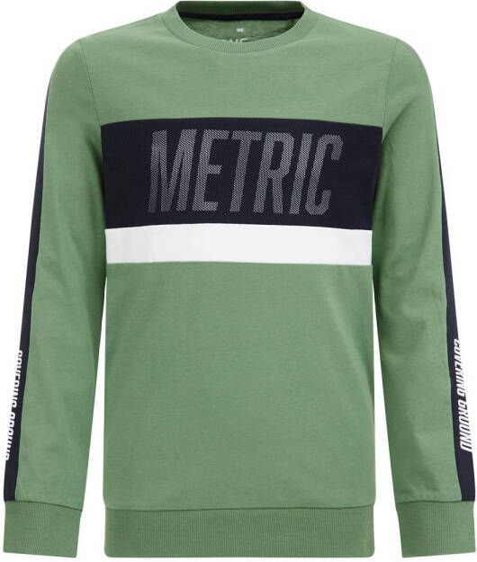 WE Fashion longsleeve zachtgroen zwart wit Jongens Katoen Ronde hals Meerkleurig 110 116