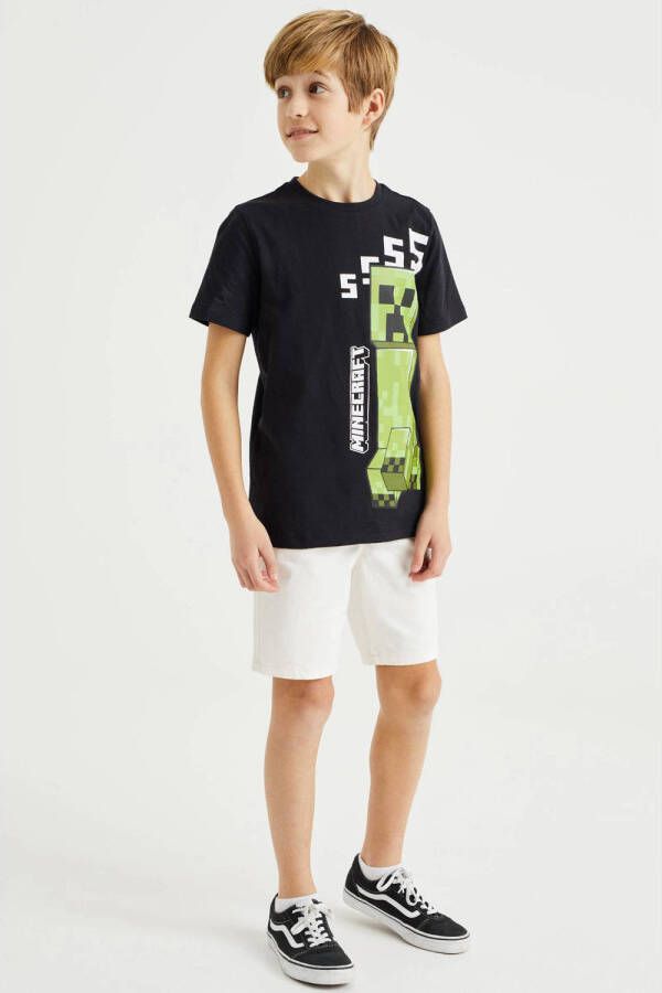 WE Fashion Minecraft T-shirt met printopdruk zwart groen