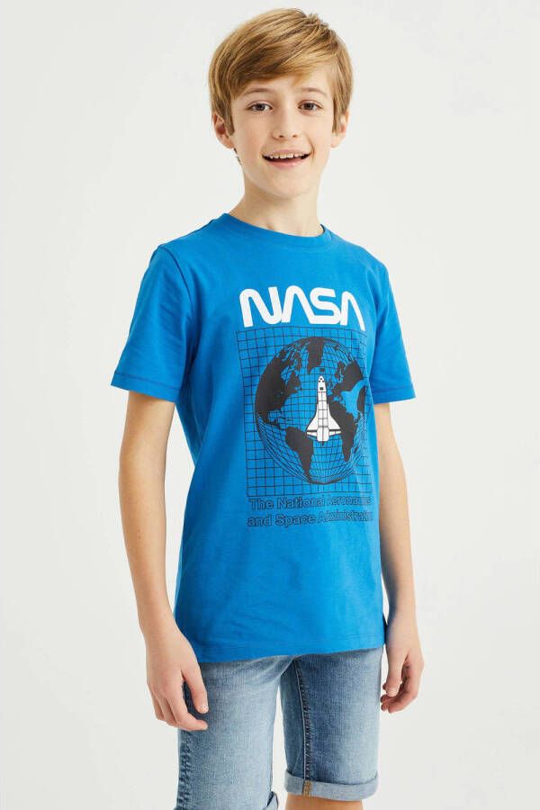 WE Fashion NASA T-shirt met printopdruk blauw
