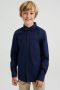 WE Fashion overhemd donkerblauw Jongens Stretchkatoen Klassieke kraag Effen 110 116 - Thumbnail 1