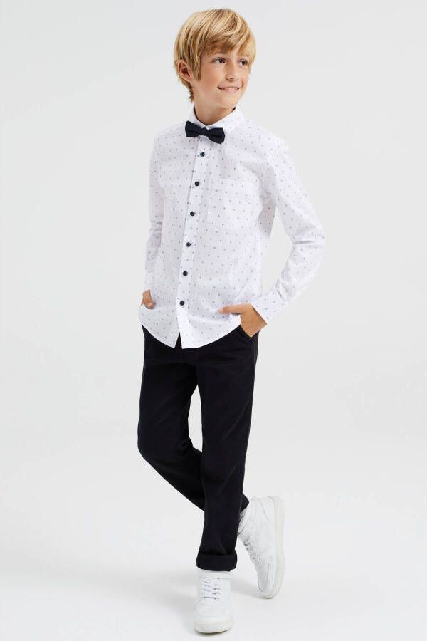 WE Fashion overhemd met all over print wit zwart Jongens Stretchkatoen Klassieke kraag 110 116