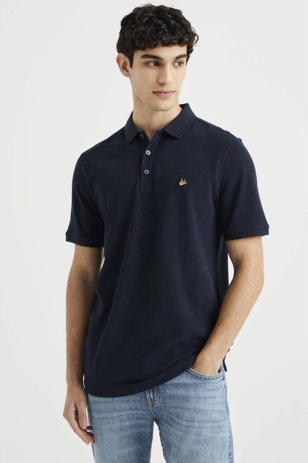 WE Fashion slim polo donkerblauw
