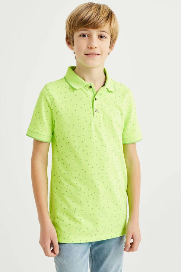 WE Fashion polo met all over print limegroen
