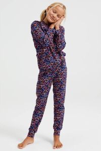 WE Fashion pyjama met all over print donkerblauw multi