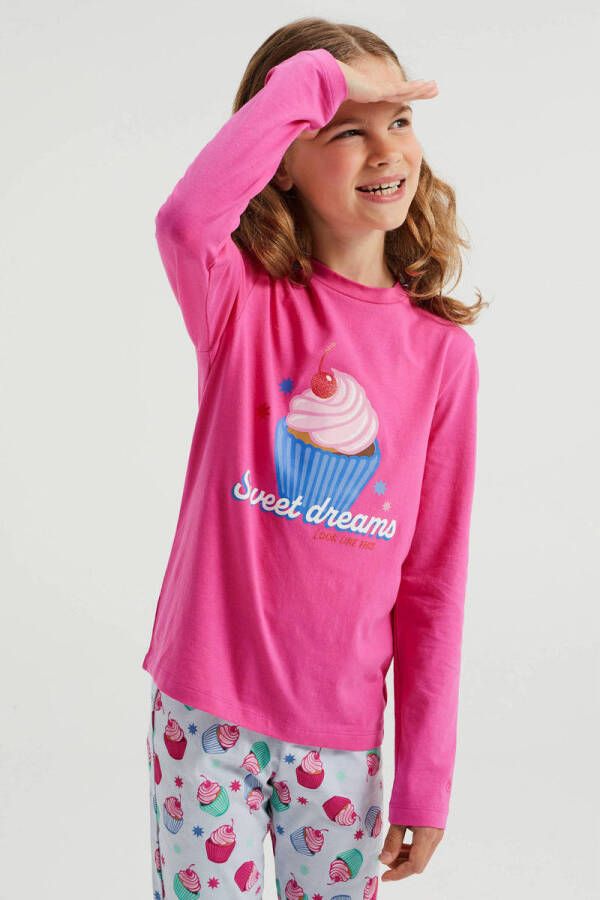 WE Fashion pyjama met all over print roze lichtblauw