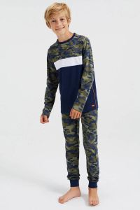 WE Fashion pyjama met camouflageprint donkerblauw kaki