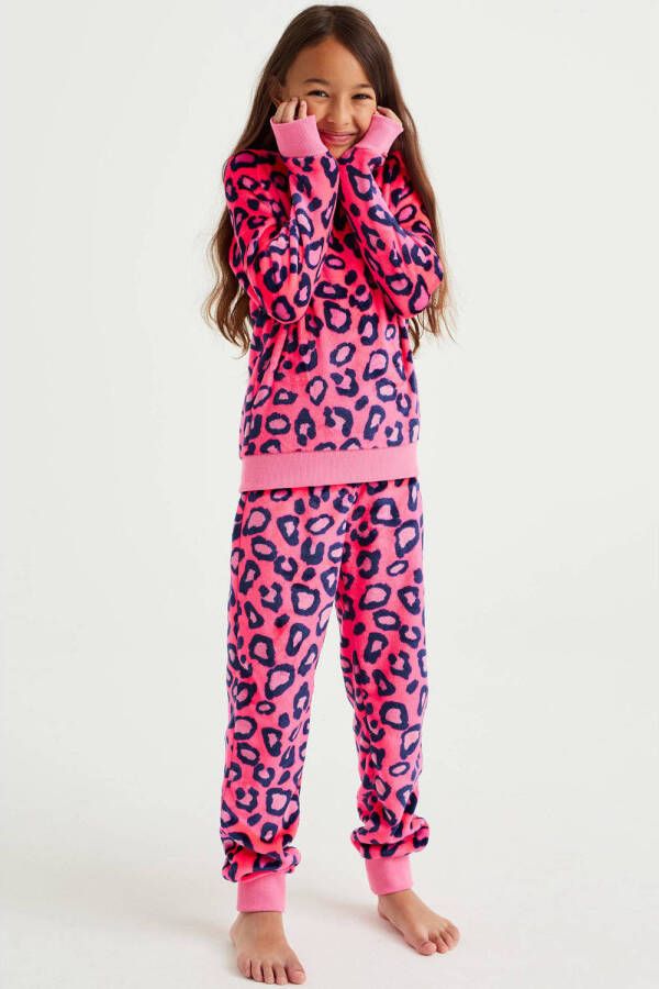 WE Fashion pyjama roze blauw Meisjes Polyester Ronde hals All over print 110 116