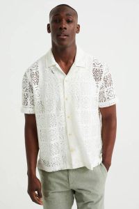 WE Fashion regular fit crochet overhemd white uni