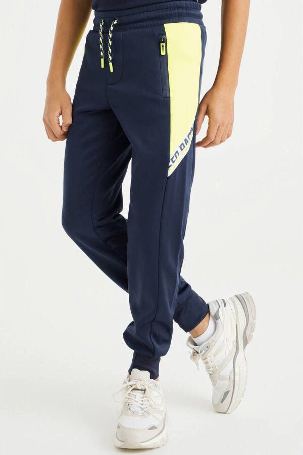WE Fashion regular fit joggingbroek van gerecycled polyester donkerblauw Jongens Gerecycled polyester (duurzaam) 110