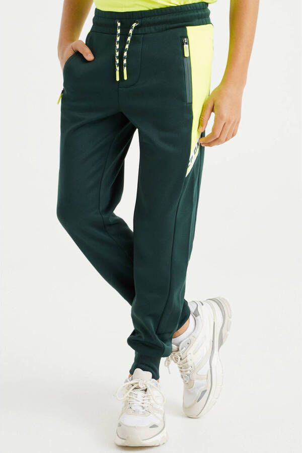 WE Fashion regular fit joggingbroek van gerecycled polyester donkergroen Jongens Gerecycled polyester (duurzaam) 110