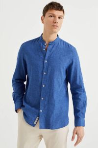 WE Fashion regular fit overhemd met linnen blue smoke