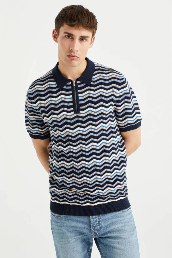 WE Fashion regular fit polo met all over print deep blue