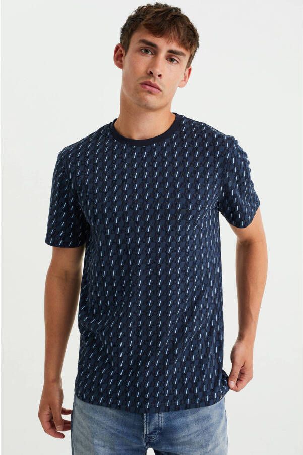 WE Fashion regular fit T-shirt met all over print amazone blue