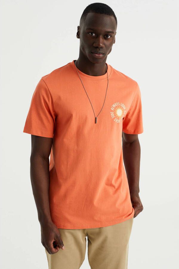 WE Fashion regular fit T-shirt met backprint haute red