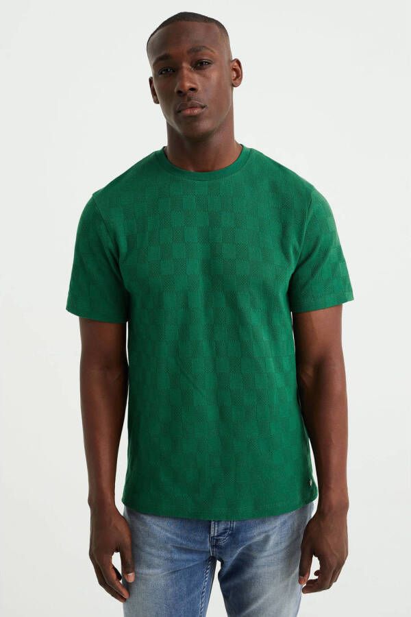 WE Fashion regular fit T-shirt met jacquard evergreen
