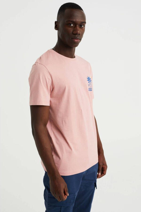 WE Fashion regular fit T-shirt met printopdruk old rose melange