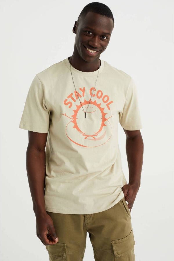 WE Fashion regular fit T-shirt met printopdruk silver fern