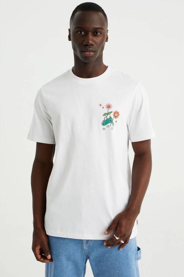 WE Fashion regular fit T-shirt met printopdruk white uni