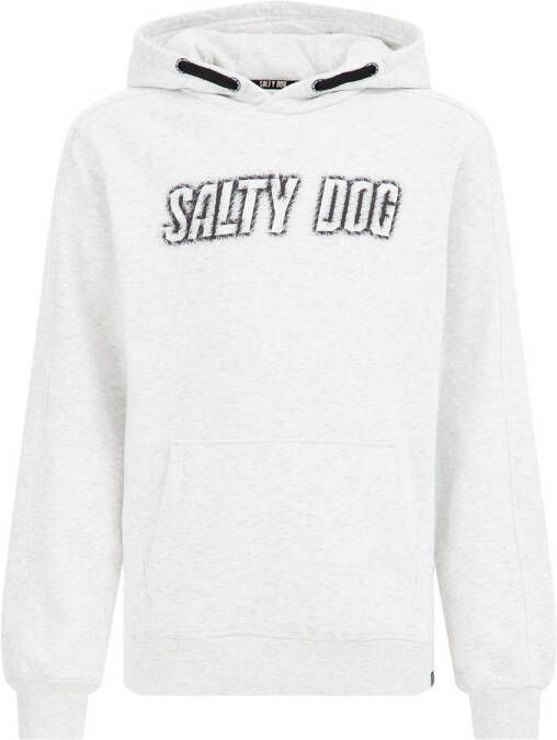 WE Fashion Salty Dog hoodie met printopdruk wit melange