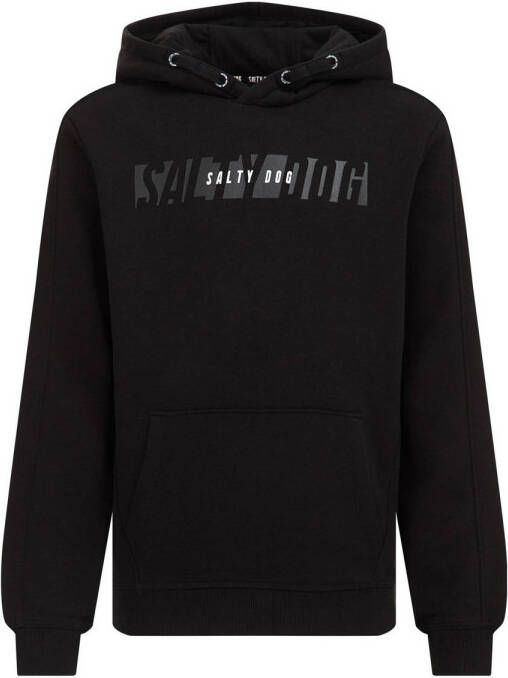 WE Fashion Salty Dog hoodie met tekst zwart Sweater Tekst 134 140
