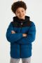 WE Fashion Salty Dog gewatteerde winterjas Austen van gerecycled polyester blauw zwart Jongens Gerecycled polyester (duurzaam) Capuchon 134 140 - Thumbnail 1