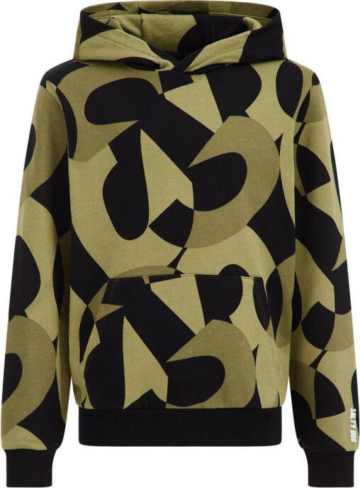 WE Fashion Salty Dog hoodie met all over print armygroen zwart Sweater 110 116