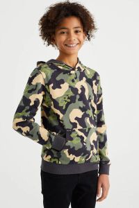 WE Fashion Salty Dog hoodie met camouflageprint kaki beige zwart